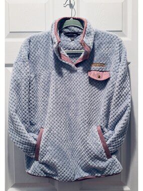 Simply Southern Sherpa Fleece Snap Pullover Pink Blue Pockets Size S